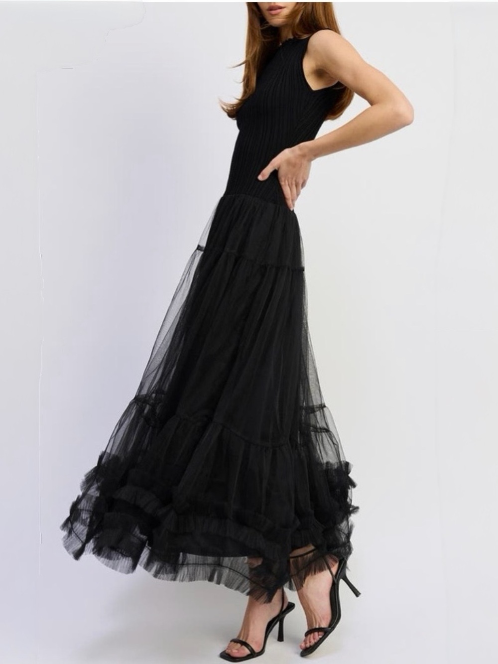 NWOT En Saison Darcy Sleeveless Mixed Media Tulle Gown Dress in Black Size S - Picture 3 of 15